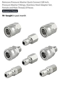 Raincovo Pressure Washer Quick Connect 3/8 Inch, Pressure Washer Fittings, Stainless Steel Adapter Set, Female and Male Thread, 8 Pieces