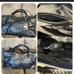 Large black crocodile print tote new