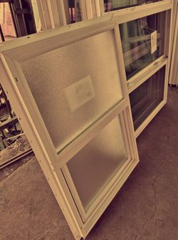 White Vinyl Double-Hung Window with Obscure Glass