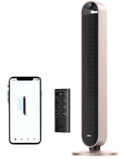 DREO Smart Tower Fan for Bedroom, 120° Oscillating Fan, 20dB Quiet DC Motor 28ft/s Airflow, 12 Speeds, 4 Modes Bladeless Standing Fan, 12H Timer Cooli