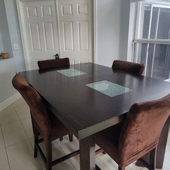 Dinning Set Comedor Mesa With 6 Stools Table Expands With Extra Replacement Glass
