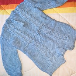 HAND MADE KNITTED BABY ONE PIECE w/ BOTTOM SNAPS FOR CHANGING 18 Inches Long X 29 Inches Wide Sleeves Super Soft Yarn Hypoallergenic Newly Finished  