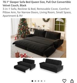 Black Velvet Pull-Out Sleeper Sofa Queen Size