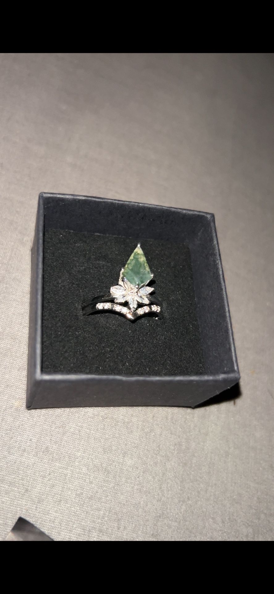 Moss Agate Two Piece Ring - Size 10-1/2