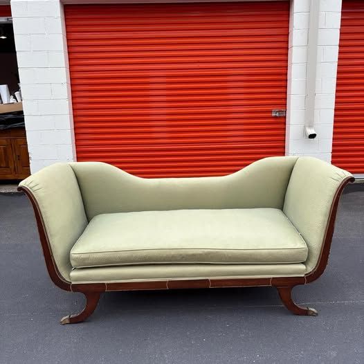 Antique 1940s Empire Style Soft Sage Sofa