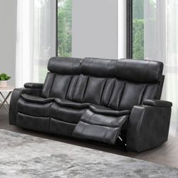 Abbyson Zayne Leather Power Reclining Sofa with Power Headrests, Black