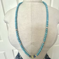 Turquoise Tone Long Beaded Necklace 