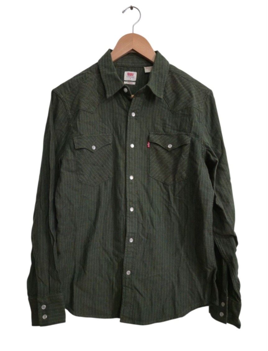 Levi's Men's Lynwood Striped Long Sleeve Button-Down Shirt - Forest Green S