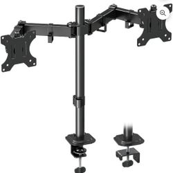 HOMOUNT Dual Monitor Desk Mount for Max 32 Inch, Adjustable Dual Monitor Arm for 2 LCD Screens, Monitor Stand with C-Clamp and Grommet Base, up to 17.