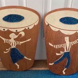 Rare Mid Century Male And Female Calypso Bongo Dancers 