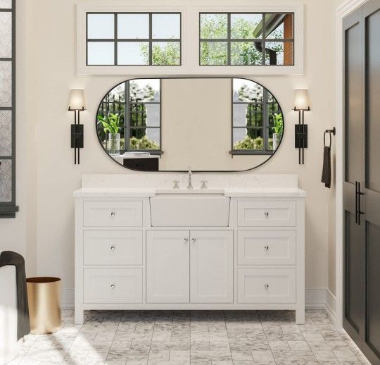 TEHOME Black Oval Bathroom Mirror 20x40'' Pill Shaped Oblong Vanity Mirror Metal Framed Capsule Mirror for Wall in Stainless Steel