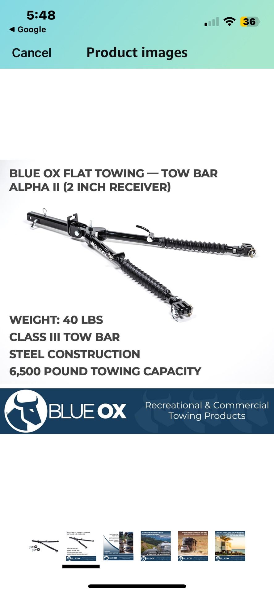 Blue Ox BX7365 Alpha 6,500lb Tow Bar