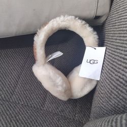 Ugg Shearling Sheepskin & Leather Earmuffs, New
