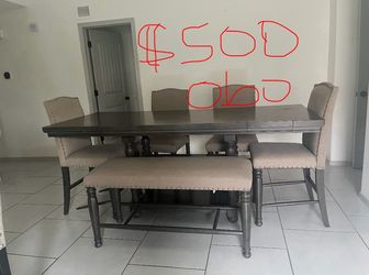 Dining table set with 4 chairs and bench