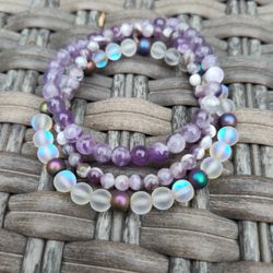 Amethyst Bracelets And Opal with Matte Multi Colored Hematite Bracelet 