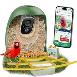 Smart Bird Feeder with Camera, Lifetime Free AI Bird Species Recognition, Solar-Powered Video Birds Feeder for Outdoors with HD Camera, Mounts Anywher
