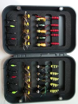 40 Pcs Fly Fishing Lure Set w/ Waterproof Fly Box (6 Styles, Sizes #6-#10)