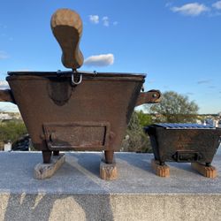 Vintage Woodpecker Woodware Cast Iron Tabletop Hibachi Grill Set Made in Japan Made In Japan