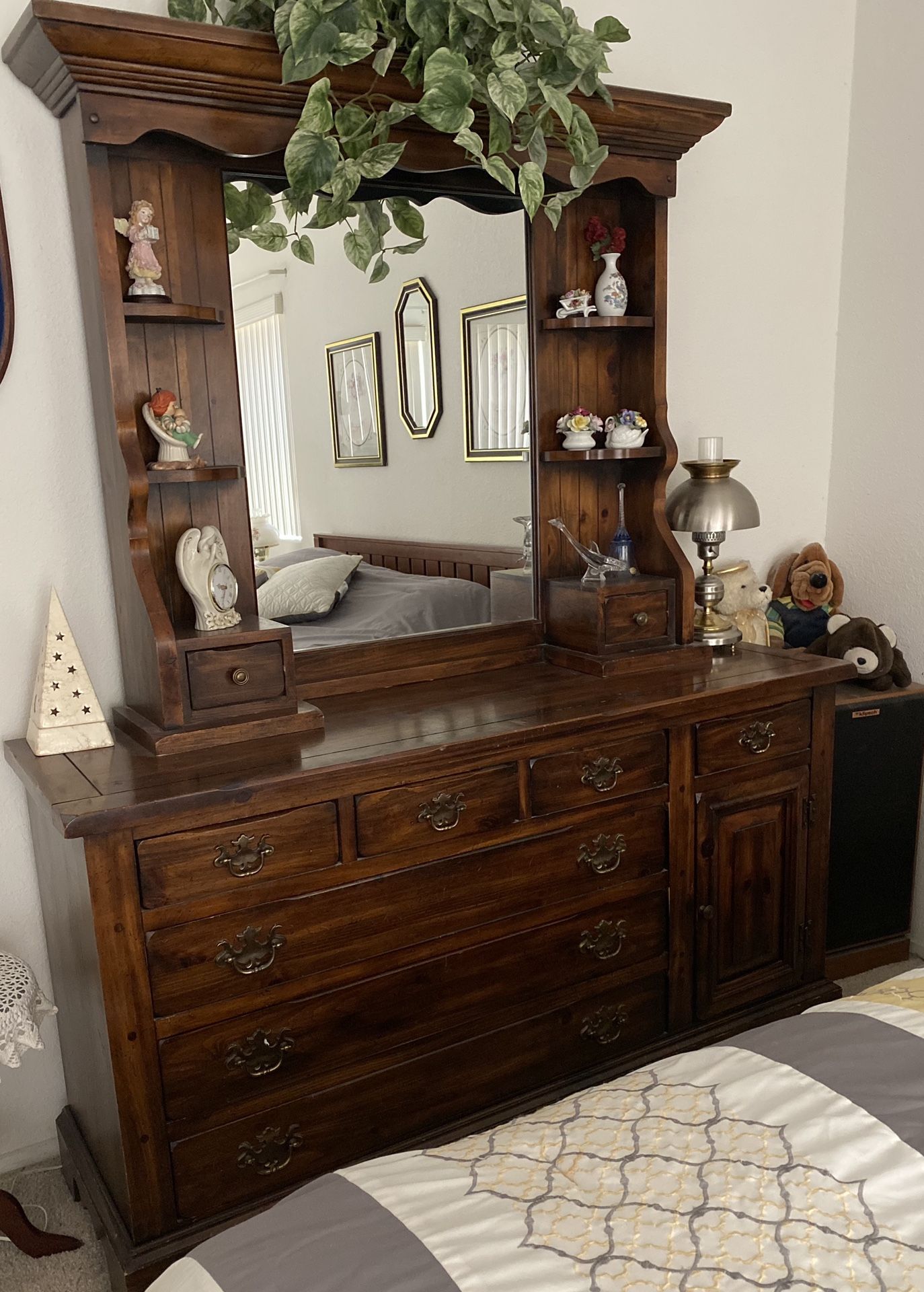 Mahogany Dresser w/ Hutch & Mirror Plus 5-drawer Chest