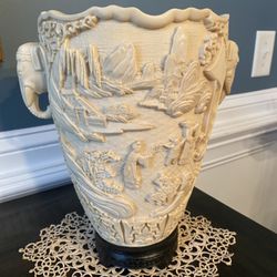 Oriental Vase Decorative Art Carved Vintage 