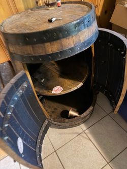 Authentic Whiskey Barrel Cabinet Bar Bourbon Storage Cabinet w/ Stool & Lock