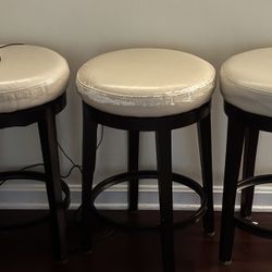 Black Stools With Cream Faux Leather Cushion 