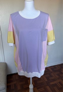 Patchwork pastel color block oversized half sleeve jersey shirt size L