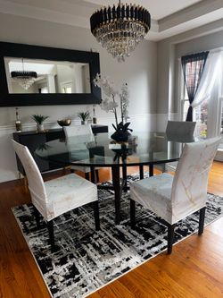 2 dining table glass top, base and  8 chairs