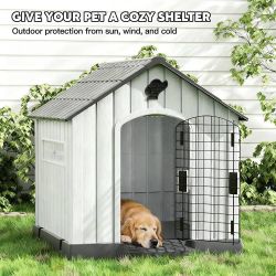 Outdoor Dog House for Large, Medium & Small Dogs – Weatherproof Kennel with Ventilation Windows & Lockable Door, All-Season Waterproof Pet Shelter for