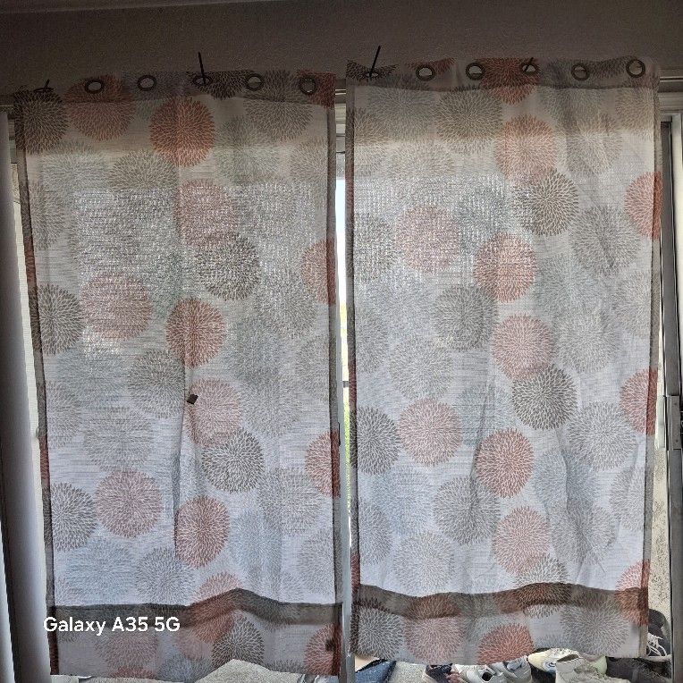 Decorative Print Sheer Curtains - 2 Panels