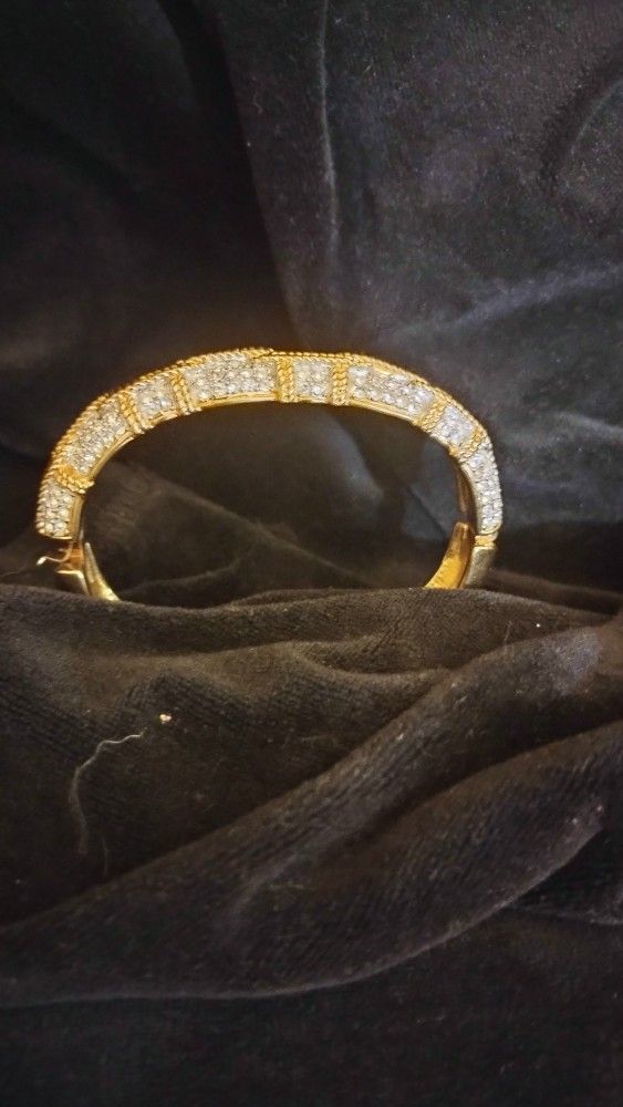 Vintage SWAROVSKI  Pave Hinged Bangle Bracelet with Braided Rope Accent