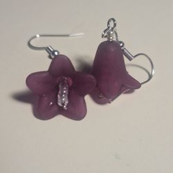 Lavender Flower Charm And Bead Earrings Silver Base