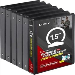 6 Pack Sturdy 3 Ring Binder 1.5 inch with Clear View Cover, 1-1/2" Round Ring View Binder, PVC-Free, 2.4mm-Thick, 300 Sheets Capacity of US Letter Siz