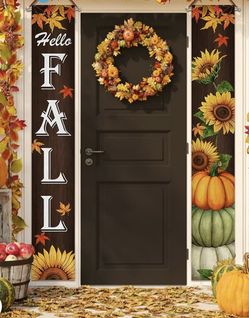 Hello Fall Porch Banner Sign 