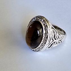 MENS NEW QUALITY TITANIUM EMBOSSED SILVER NEW  POLISHED TIGEREYE SIZE 11 RING