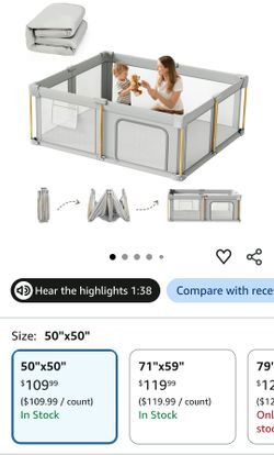 Foldable Baby Playpen with Mat, 50x50 Foldable Play Pen for Babies and Toddlers, Baby Playpen with Portable Design, Collapsible Play Yard for Fence In