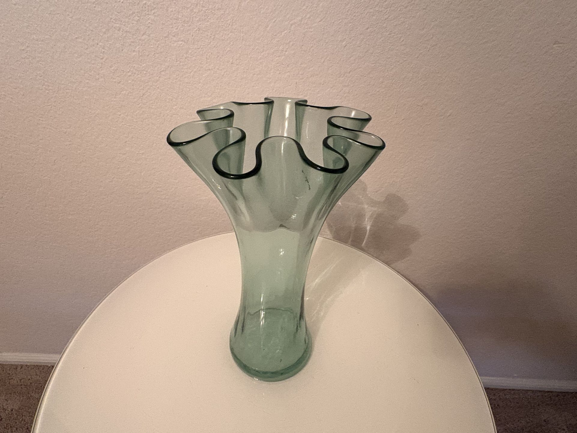 Green Glass Vase Wavy Rim