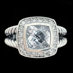 David Yurman Sterling Silver PETITE ALBION White Topaz Diamond  RING 7mm