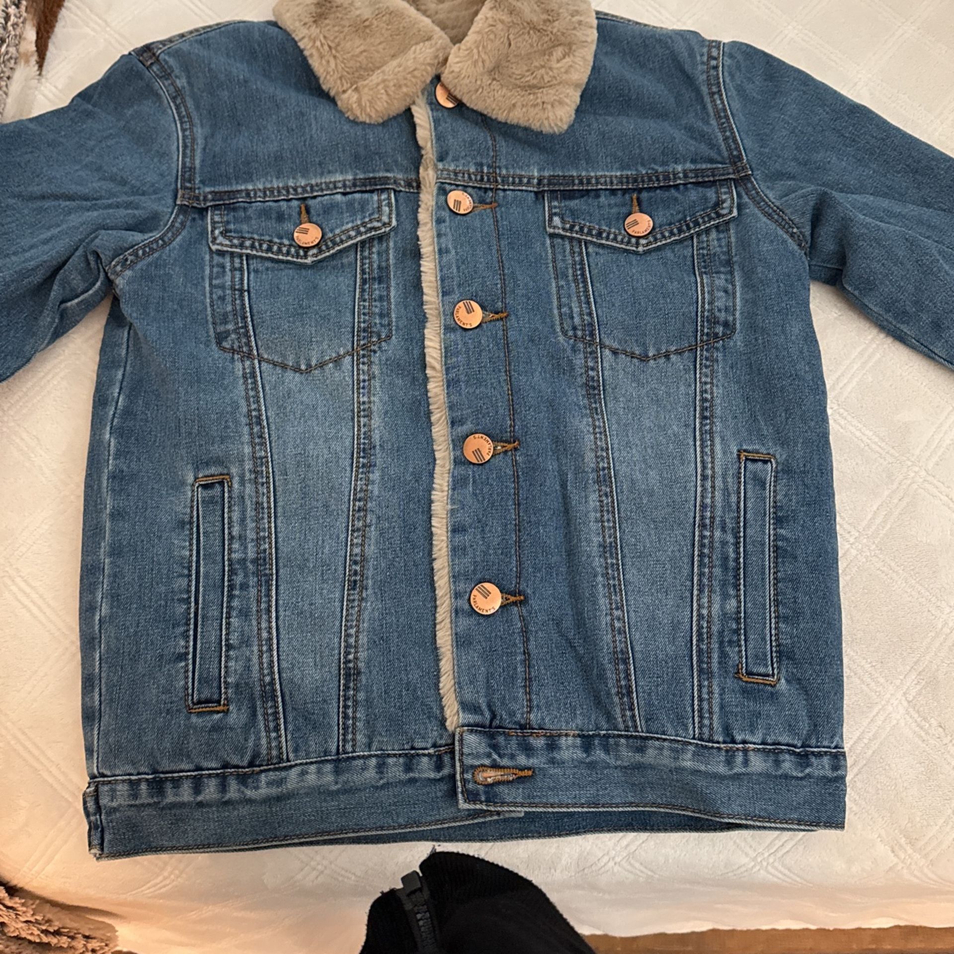 Denim and shearling lined jacket