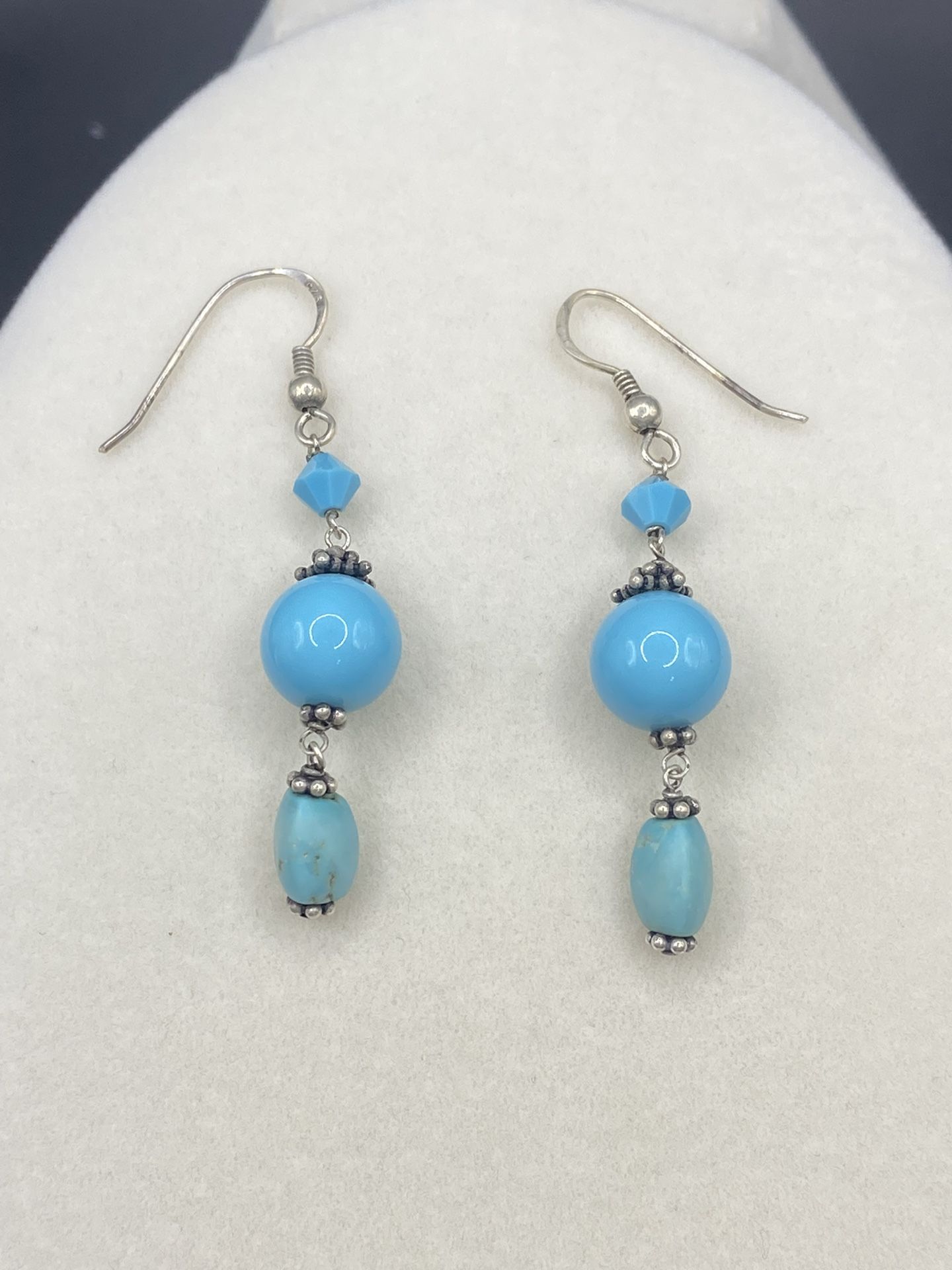 Sterling Turquoise And Blue Bead Earrings