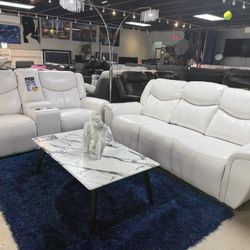 Gorgeous Modern White Power Reclining Sofa And Love $900 Off!