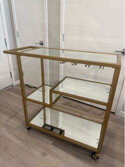 Modern Gold & Glass Bar Cart w/ Wine Rack – Excellent Condition – $100