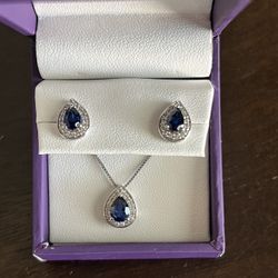 Blue Sapphire Earrings and Necklace 