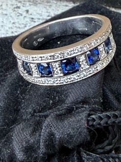 Damiani 18K White Gold Sapphire & Diamond Band – Size 8 – Appraised $2,500
