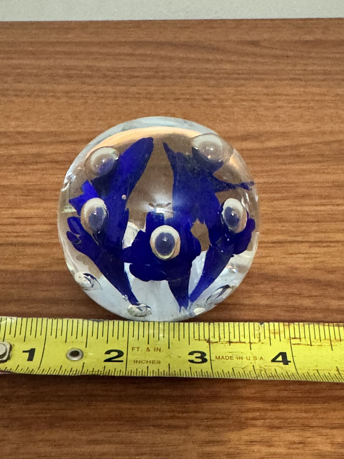 Vintage Cobalt Blue Trumpet Flowers Art Glass Paperweight 3" x 2.5"