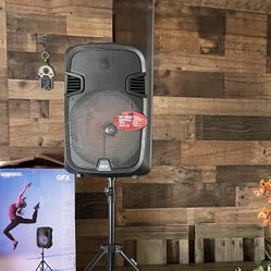 QFX 12” Bluetooth Portable Rechargeable Speaker  With Microphone, Speaker Stand &  LED Party Lights 🔊🎤🎶🎶🎶 