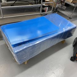 lot of 500 sheets of clear PETG .030” x 24” x 48” blue poly lined sheet