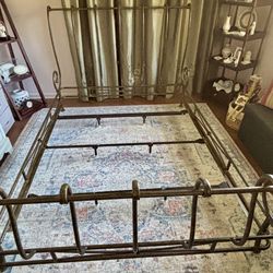 3 PC Brown Jordan Queen Iron Bed Frame and 2 Glass-top Nightstands