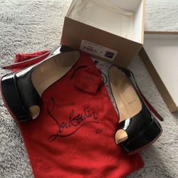 Christian Louboutin Black Patent Peep Toe Heel
