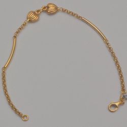 14K Yellow Gold 7.25" Chain Bracelet with Heart & Bar Accents Lobster Clasp New